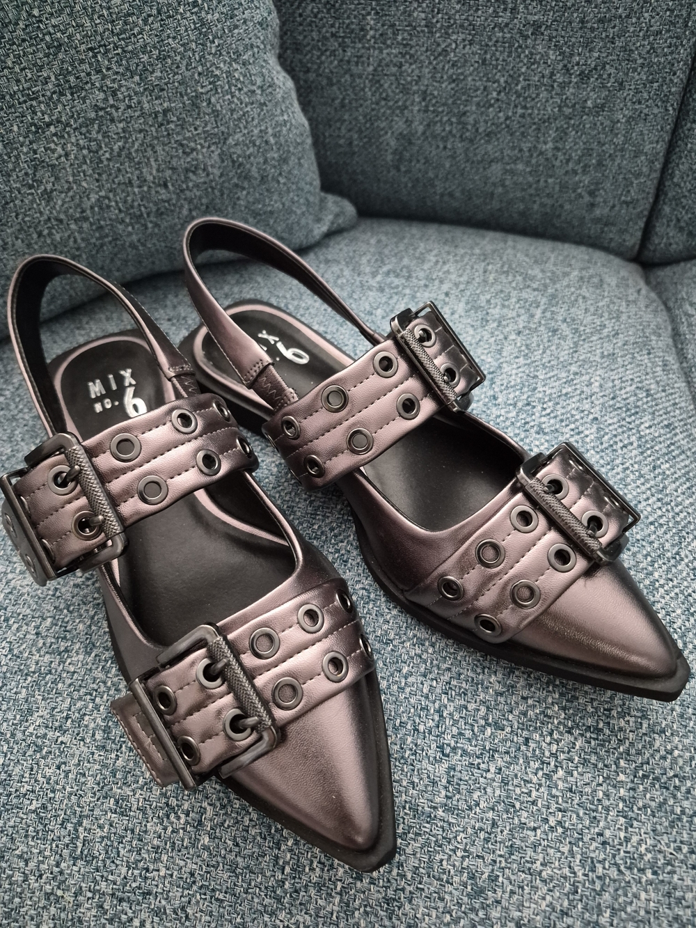 Mix No. 6 Metallic Dark Silver Iridescent Buckle Flats - Picture 4 of 12